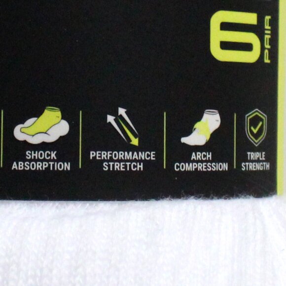 6 Pair White AND1 Men's Shoe Size 6 - 12.5 Crew Performance Socks - Picture 9 of 10